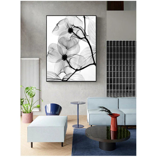 Eksotiske blomster Minimalistisk svart hvit veggkunst Fin kunst lerretstrykk Moderne botaniske bilder for stue spisestue kontor dekor | Skanto