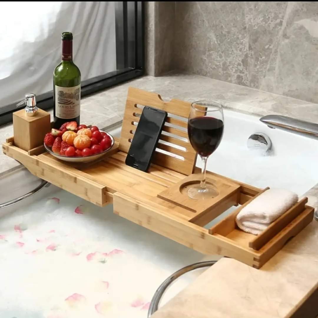 Skanto | Utvidbar Bambus Badebalje/ Caddy Tray med Stativ