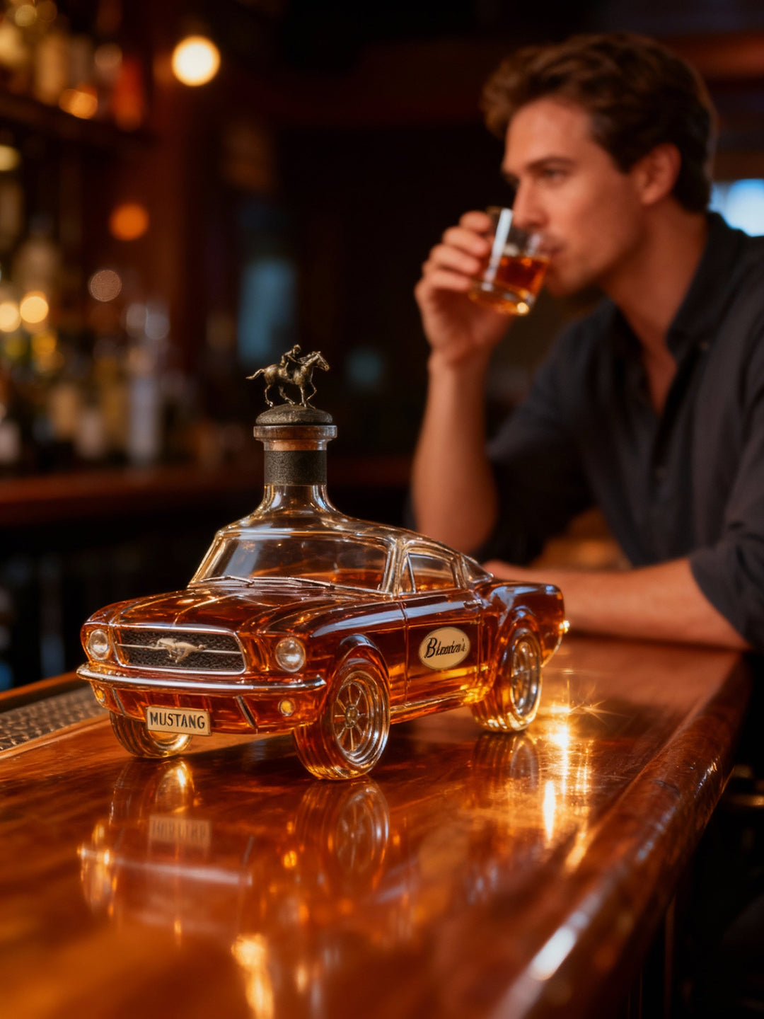 Whisky-karaffel i Mustang-form