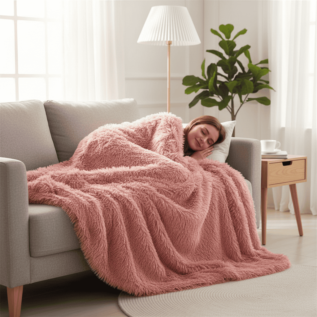 Skanto | Plysj Fuskepelspledd med Silkeaktig Følelse & Elegant Fall
