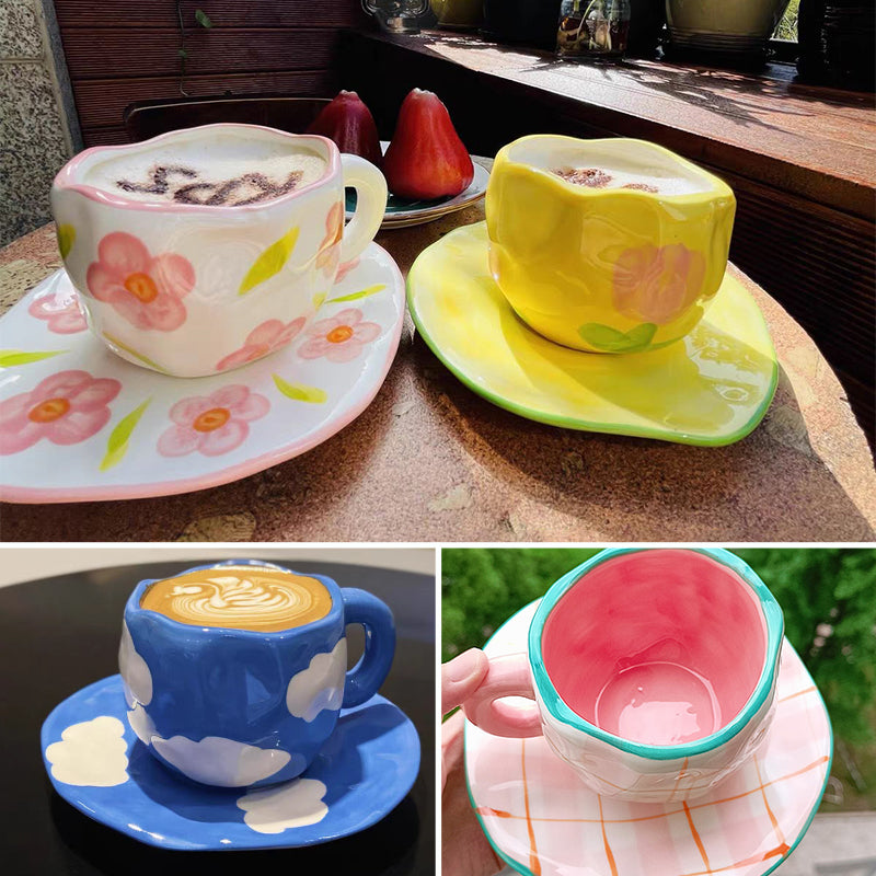 Håndmalt kreativ kaffekopp, keramisk tekopp og fatsett | Skanto