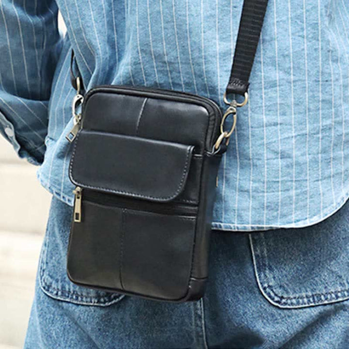 Skanto | Herre Liten Ekte Skinn Skulderveske – Kompakt Crossbody med Justerbar Stropp
