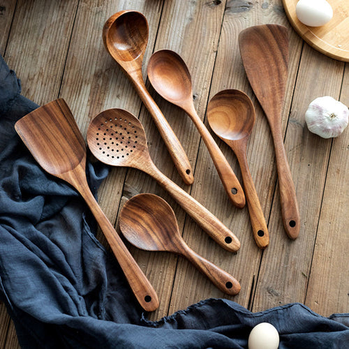 Skanto | Elegant Økologisk Teak Kjøkkenredskap Samling for Hver Kokk - Non-Scratch & Easy to Clean