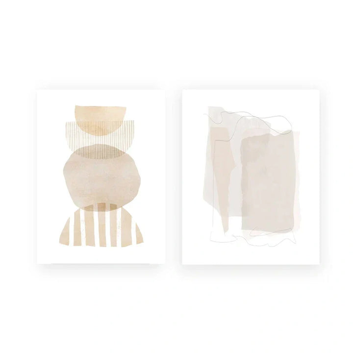 Set av 2 stykker Minimalistisk Nordisk Abstrakt Veggkunst Fint Kunst Lerrettrykk Enkel Beige Grå Jordtoner Bilder For Stue Soverom Kunst Dekor | Skanto
