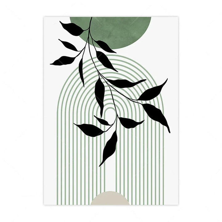 Sett med 3 stykke Jord Grønn Minimalistisk Geometrisk Linjekunst Blad Lerretstrykk Veggkunst Bilder for moderne stueinnredning | Skanto