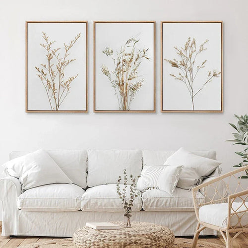 Sett med 3 stk ville blomster veggkunst Fin kunst lerrettrykk Minimalistiske botaniske trykk Plakater Bilder for stuedekor | Skanto