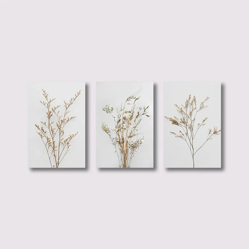 Sett med 3 stk ville blomster veggkunst Fin kunst lerrettrykk Minimalistiske botaniske trykk Plakater Bilder for stuedekor | Skanto