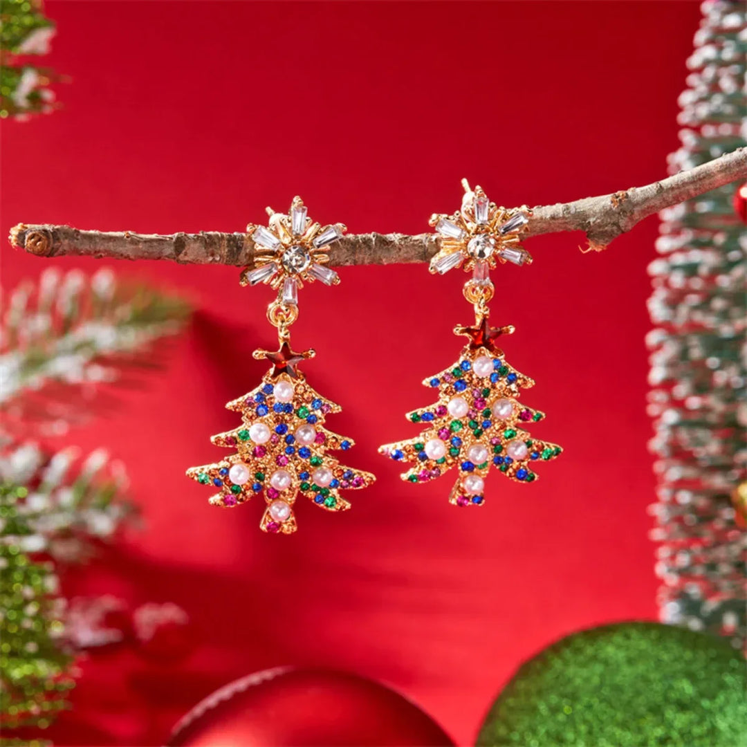 Skanto | Auroria Festlige Øreringer – Snøfnugg & Stjerne Design med Rhinestones & Perleakenter