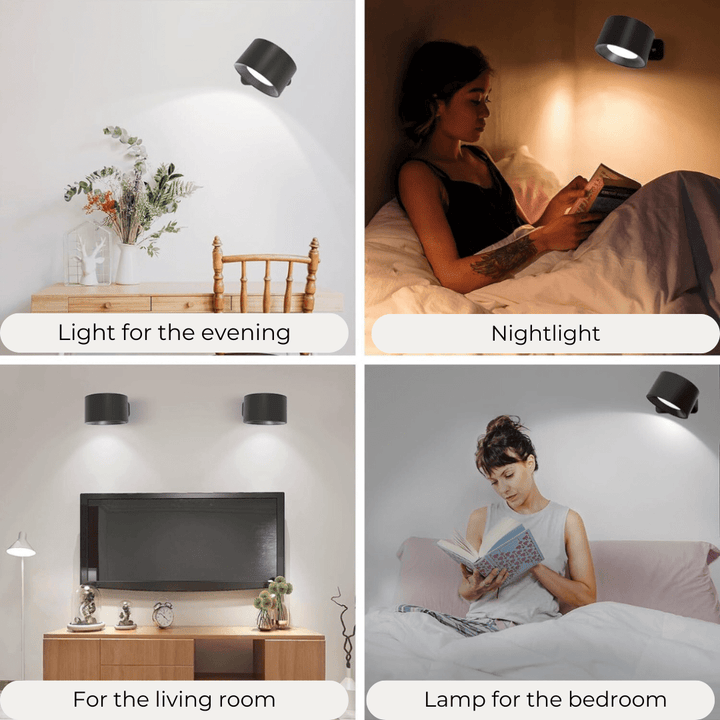 Skanto | Trådløs oppladbar 360° vegglampe | Energisparende LED, berøringskontroll og allsidig for boligbelysning