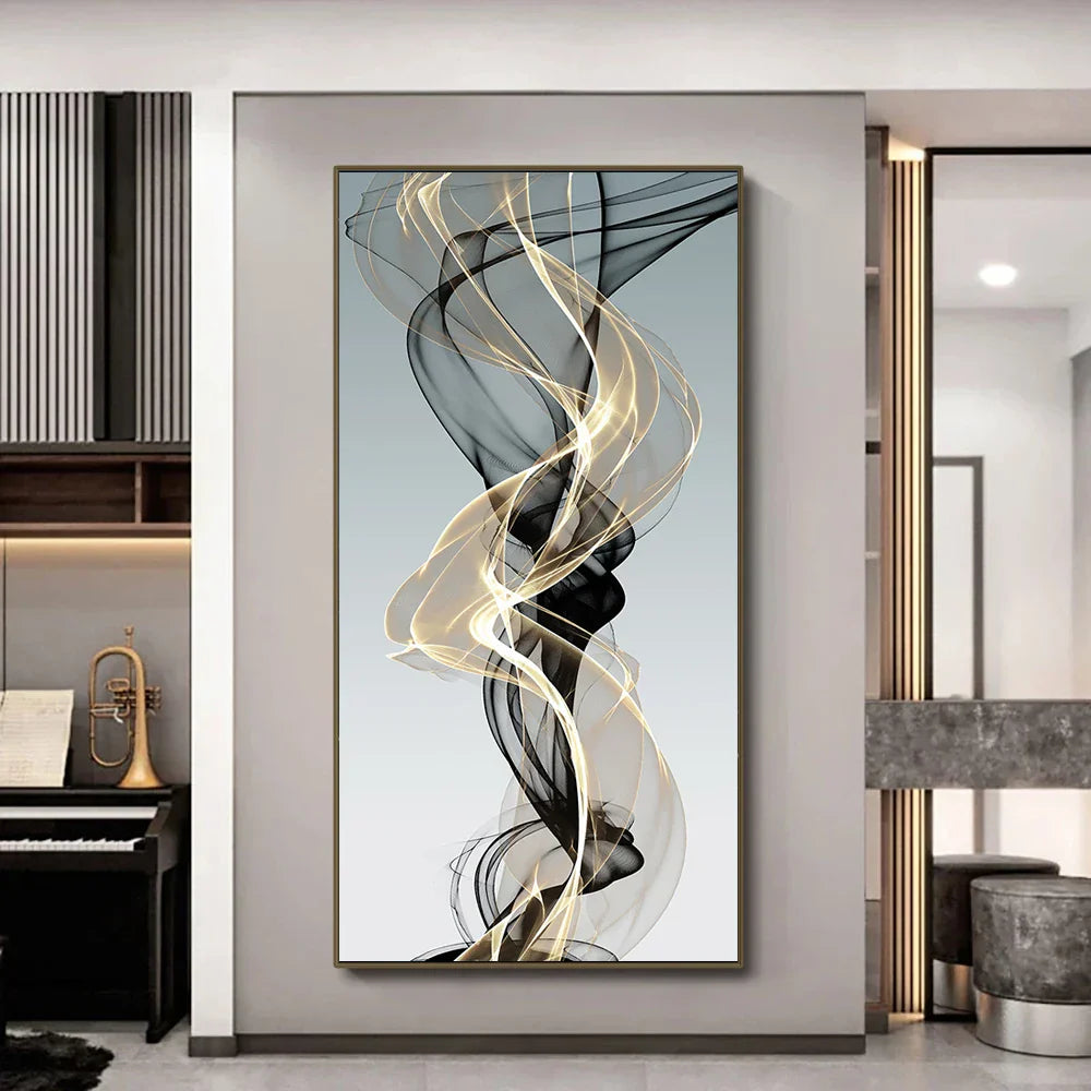 Flytende abstrakt gylden grå veggkunst fine kunst lerretstrykk bilder for moderne leilighet stue foyer kontor kunst dekoreasjon | Skanto