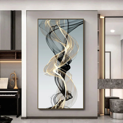 Flytende abstrakt gylden grå veggkunst fine kunst lerretstrykk bilder for moderne leilighet stue foyer kontor kunst dekoreasjon | Skanto