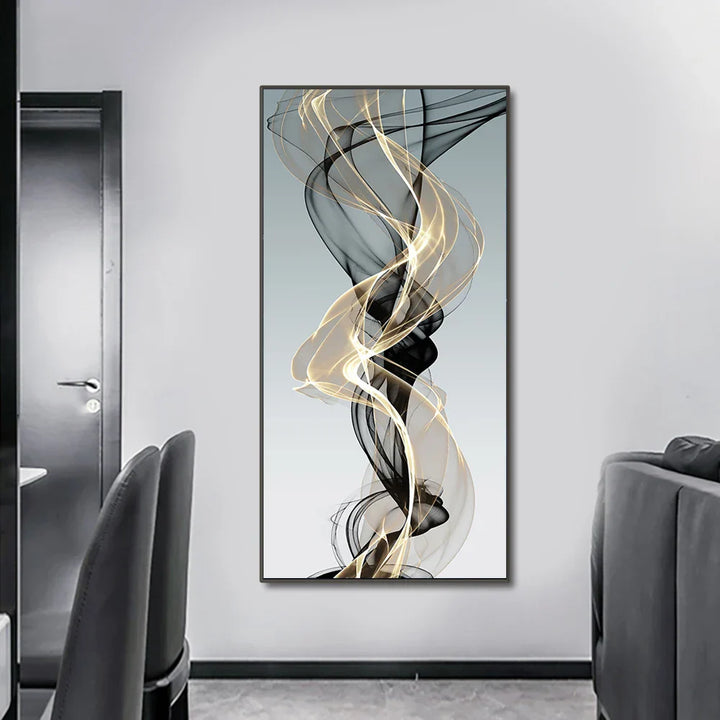 Flytende abstrakt gylden grå veggkunst fine kunst lerretstrykk bilder for moderne leilighet stue foyer kontor kunst dekoreasjon | Skanto