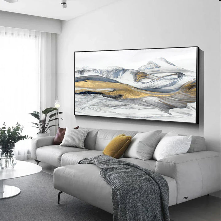 Flytende Abstrakt Gylden Snøfjell Landskap Veggkunst Fine Art Lerretsprint Bilde For Moderne Stue Kunst Over Sofaen | Skanto