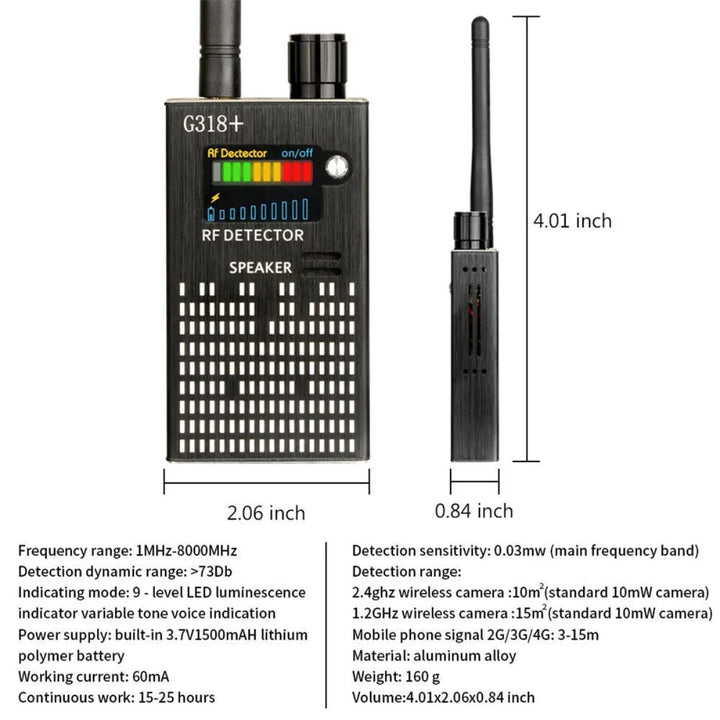 Spy Detector | RF Eavesdropping Device, Hidden Camera & GPS Tracker Finder with Laser Lens - Anti-Surveillance Signal Protection | Skanto