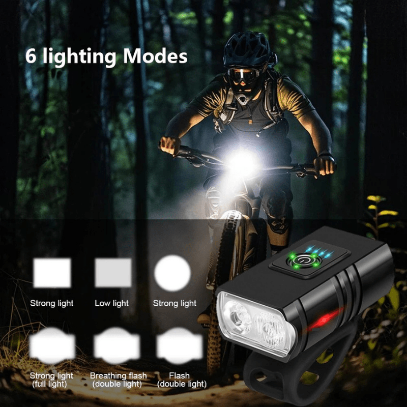 Skanto | Oppladbart LED sykkelforlykt med 6 moduser og USB-C ladefunksjon