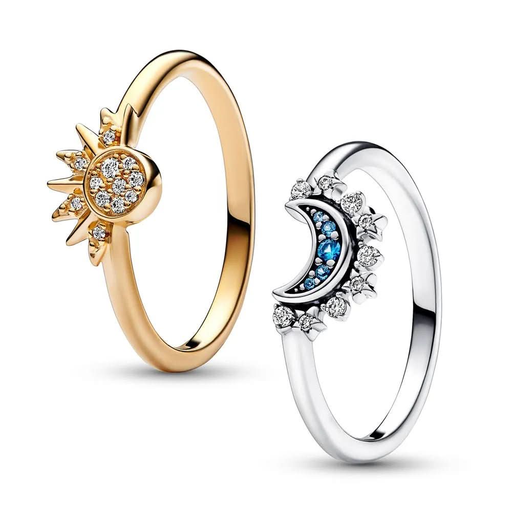 Skanto | Elegant 925 sølv ring med måne- og sol-design