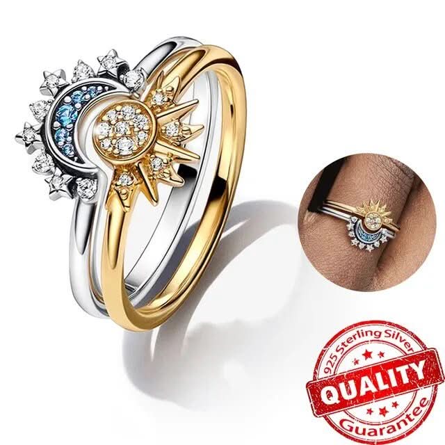 Skanto | Elegant 925 sølv ring med måne- og sol-design