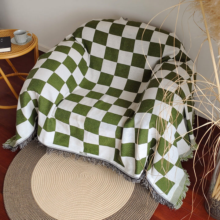 Color Block Rute Fringe Trim Sofa Blanket Cover | Skanto