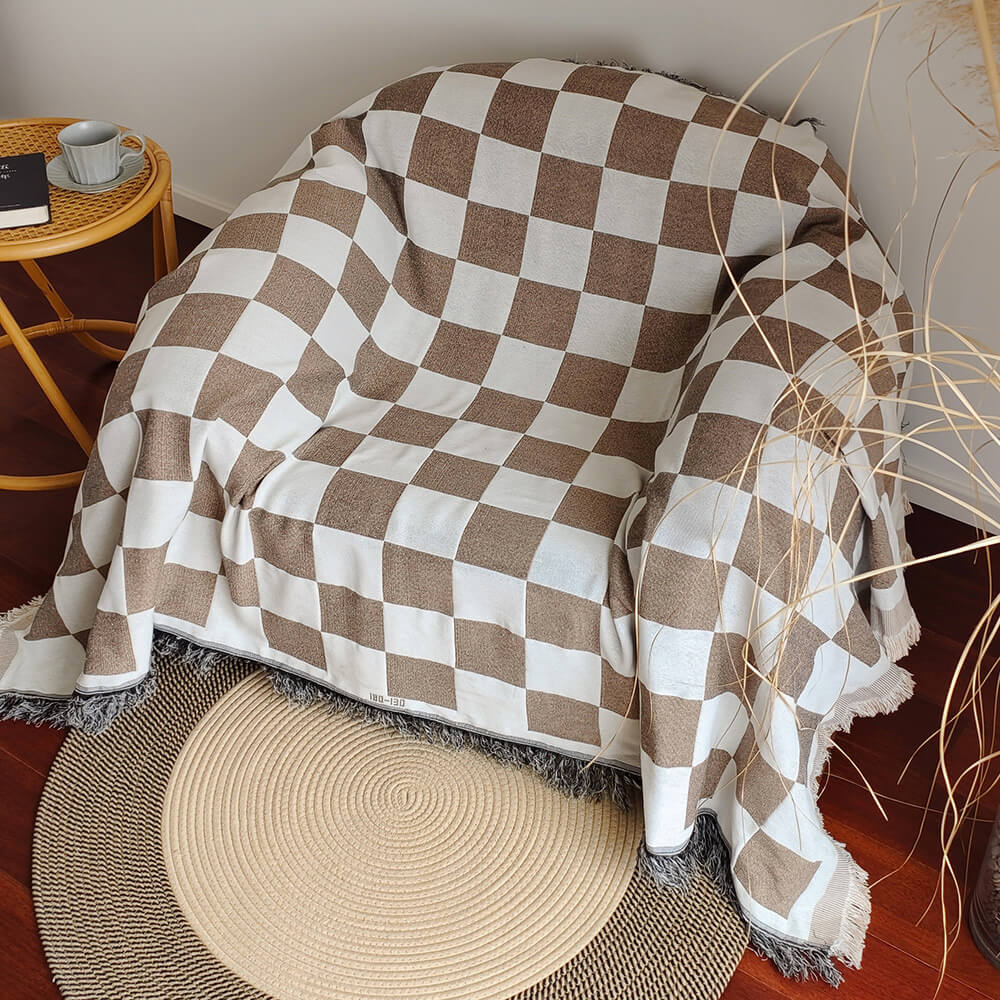 Color Block Rute Fringe Trim Sofa Blanket Cover | Skanto