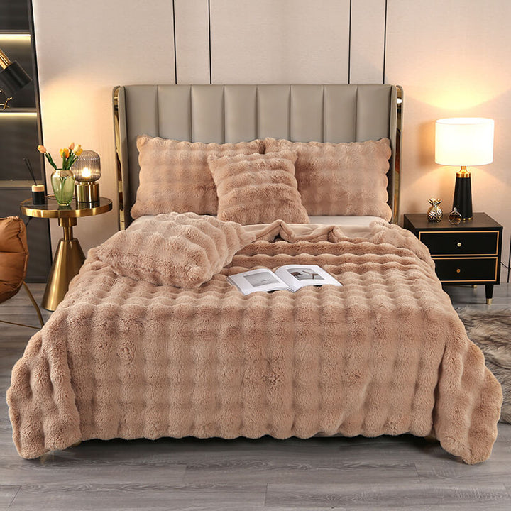 Skanto | Premium Bubble Dobbel Lag Tykk Falsk Kanin Pels Teppe