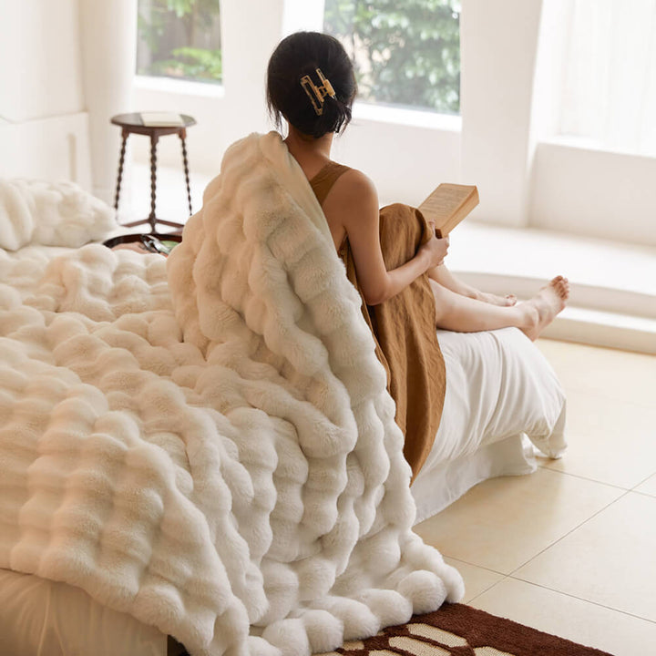 Skanto | Premium Bubble Dobbel Lag Tykk Falsk Kanin Pels Teppe