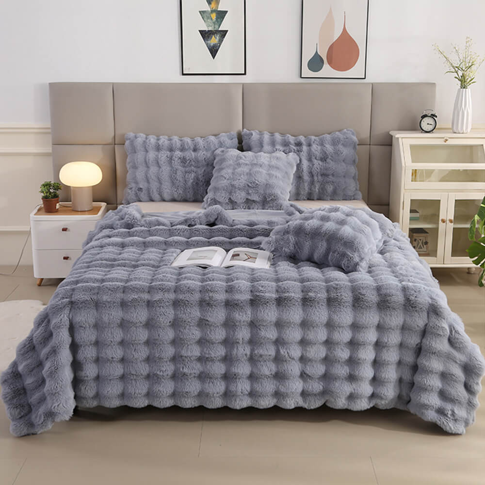 Skanto | Premium Bubble Dobbel Lag Tykk Falsk Kanin Pels Teppe