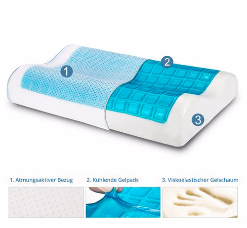 SNAPNAP Gel skumpute med hodeutsparing + avkjølende gelputer, 50 x 30 cm, høyde 10 cm, ergonomisk og hypoallergenisk | Skanto