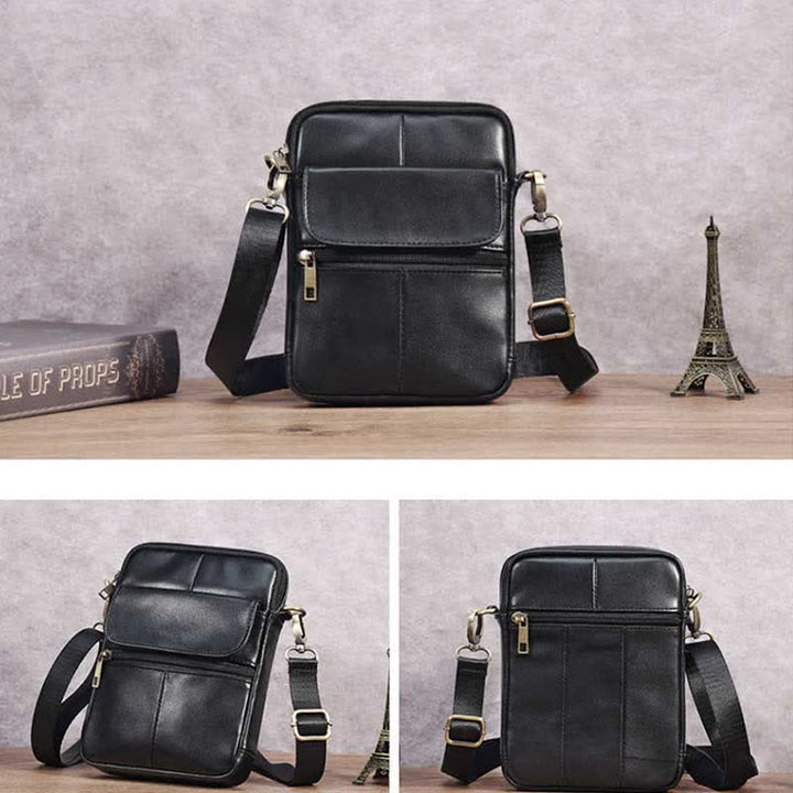 Skanto | Herre Liten Ekte Skinn Skulderveske – Kompakt Crossbody med Justerbar Stropp