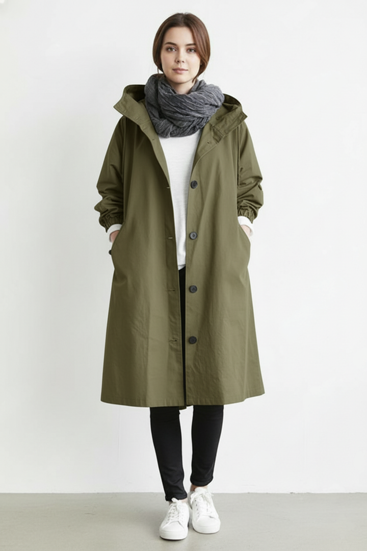 Skanto | Vind- og Vanntett Trenchcoat for Kvinner – Med Hette for Høst & Vinter