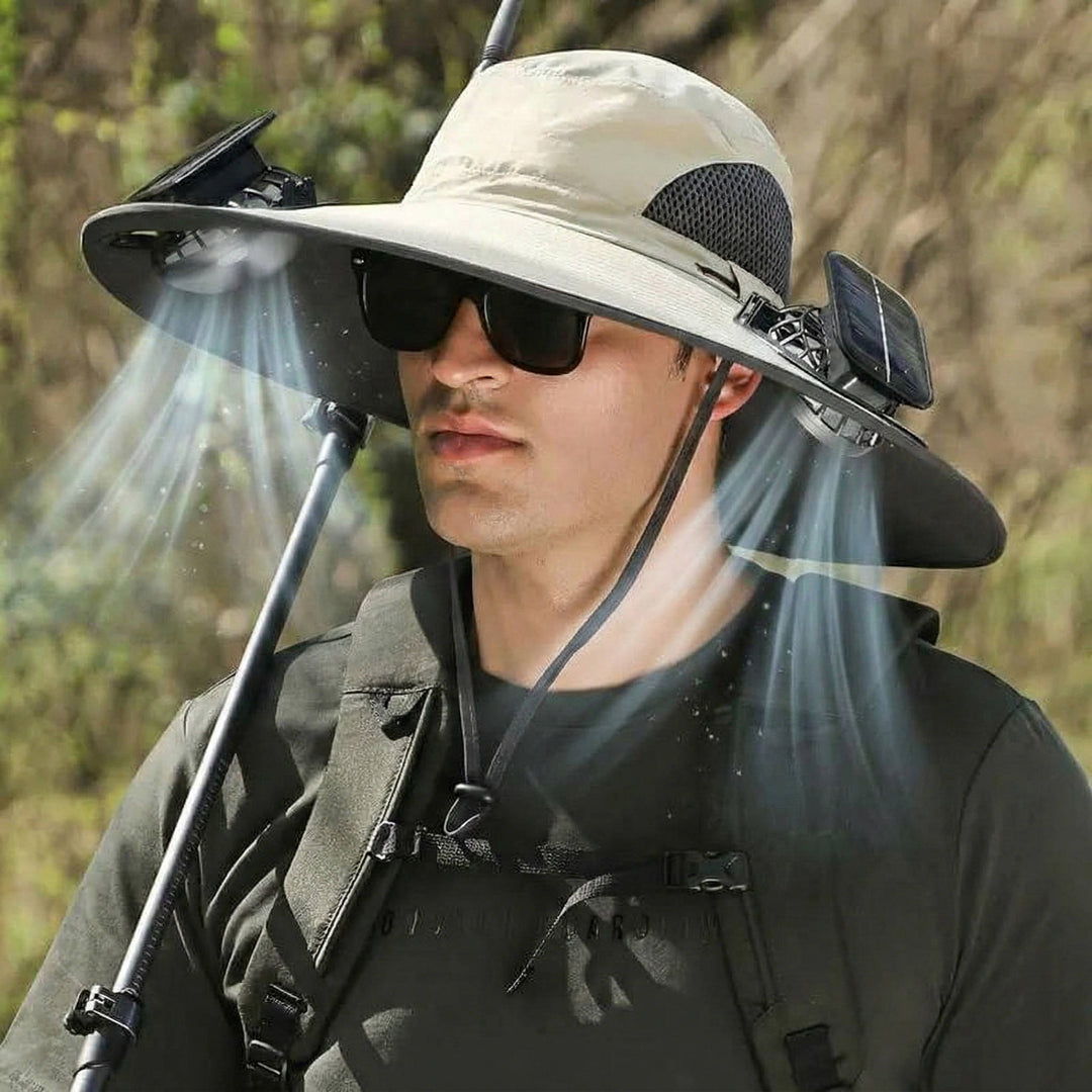 Utendørs bredbremmet solhatt med 2 solfans, UV-beskyttelse for menn og kvinner, avkjølende hatt for camping og fotturer | Skanto
