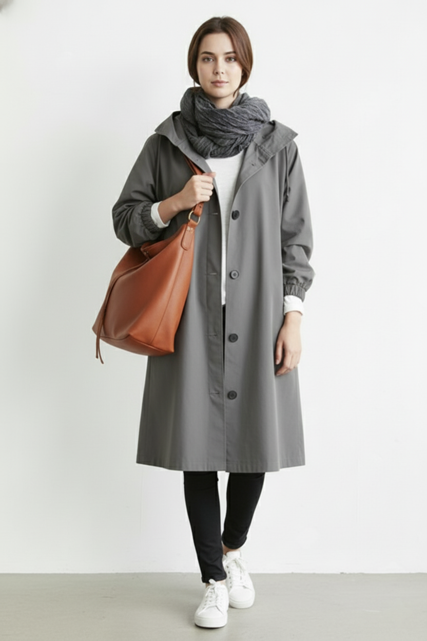 Skanto | Vind- og Vanntett Trenchcoat for Kvinner – Med Hette for Høst & Vinter