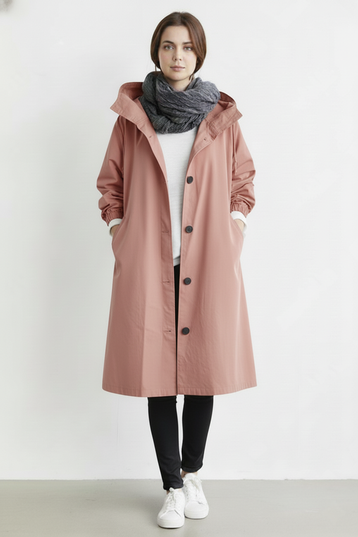 Skanto | Vind- og Vanntett Trenchcoat for Kvinner – Med Hette for Høst & Vinter