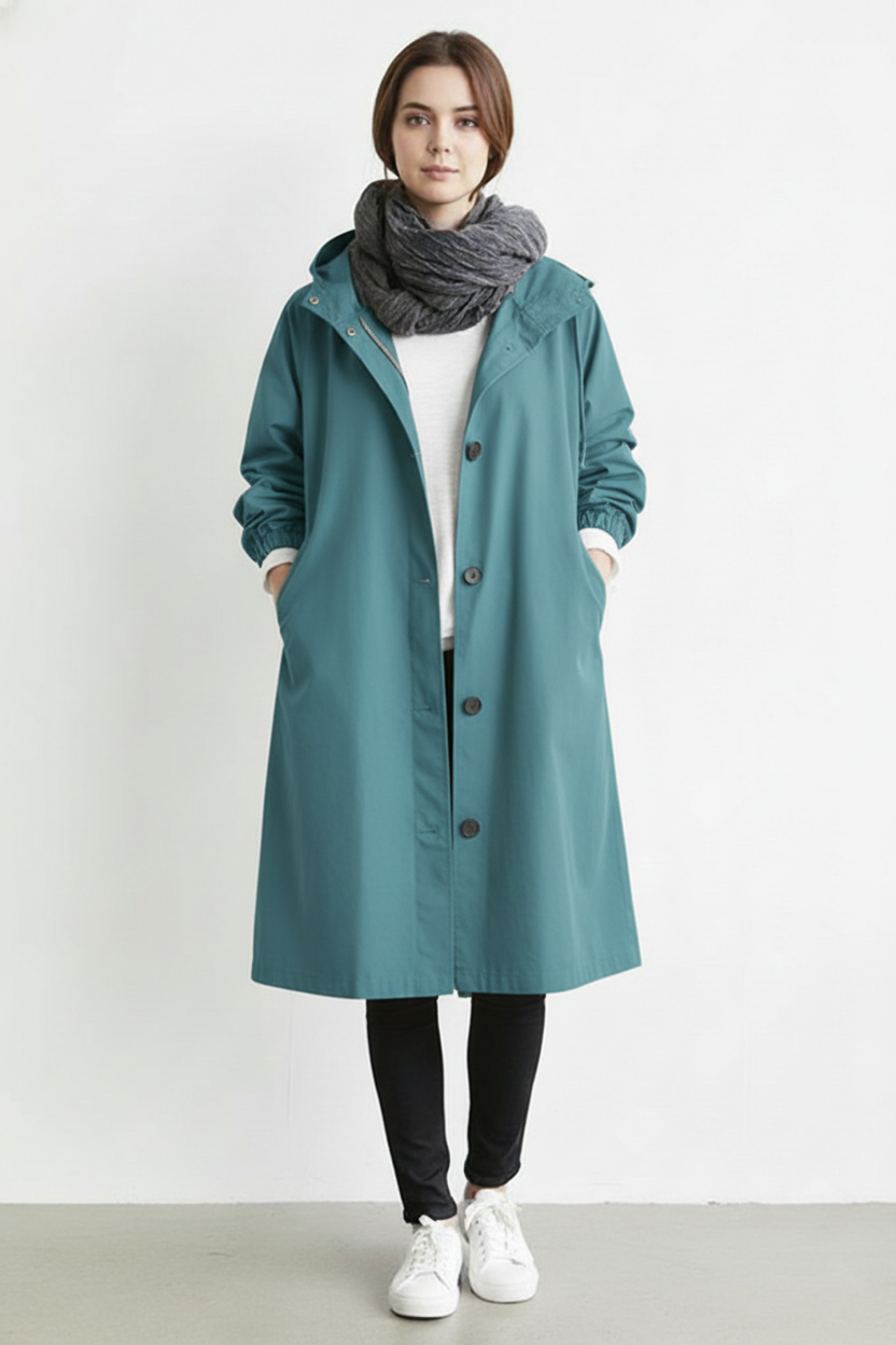 Skanto | Vind- og Vanntett Trenchcoat for Kvinner – Med Hette for Høst & Vinter