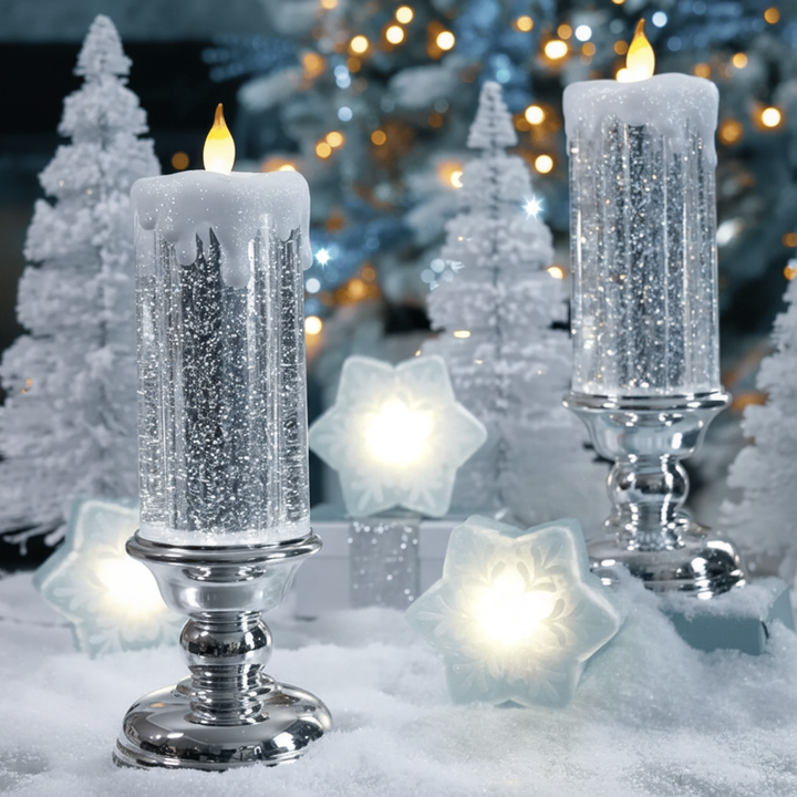 Skanto | LED Glitterlys med Fot – Flammefri Juledekorasjon med Fargeveksling