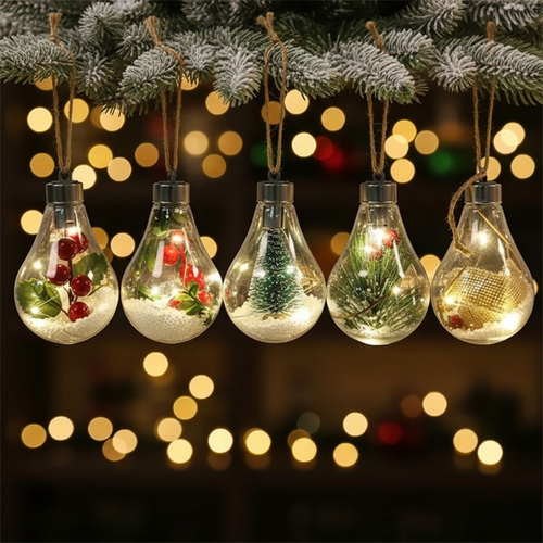 Skanto | Gjennomsiktig LED Julepynt – Lyskule Ornament i Bruddsikker PET-plast