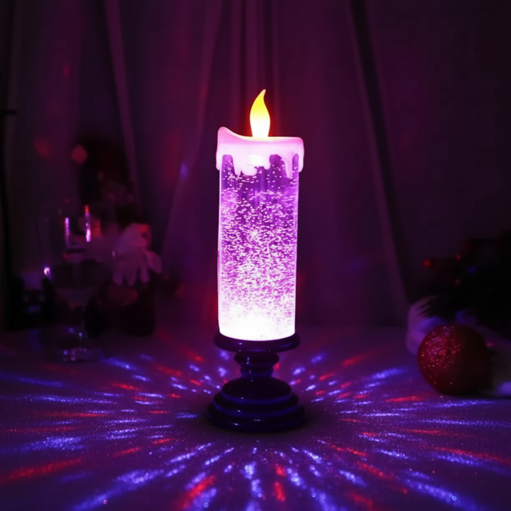 Skanto | LED Glitterlys med Fot – Flammefri Juledekorasjon med Fargeveksling