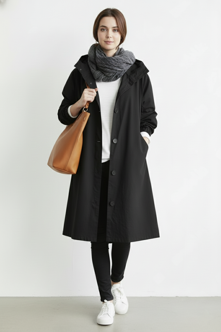Skanto | Vind- og Vanntett Trenchcoat for Kvinner – Med Hette for Høst & Vinter