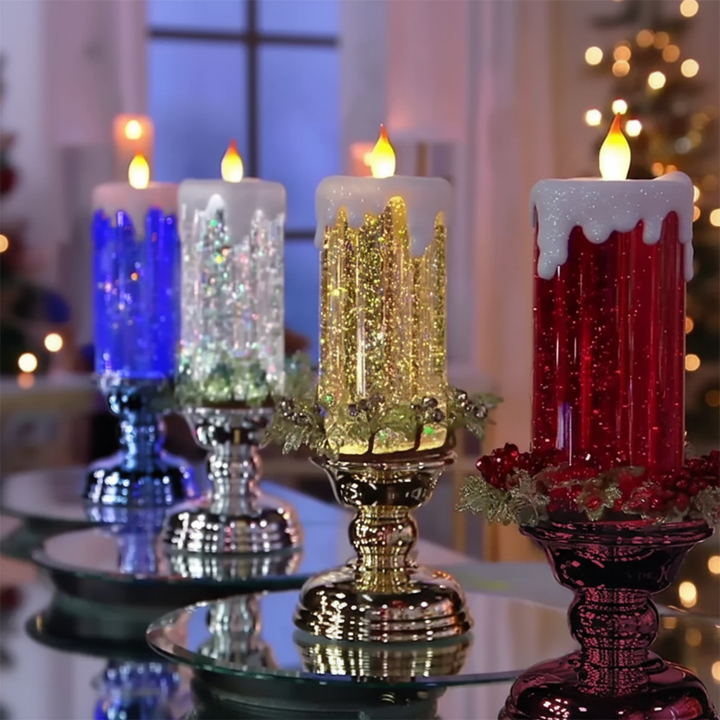 Skanto | LED Glitterlys med Fot – Flammefri Juledekorasjon med Fargeveksling