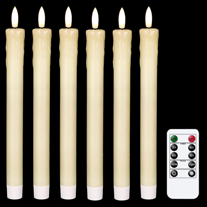 Skanto | Flammefrie flimrende taperlys med 2 fjernkontroller og timer, ekte voks 3D vekkerlys vinduslys batteridrevet, julehjem bryllupsdekor