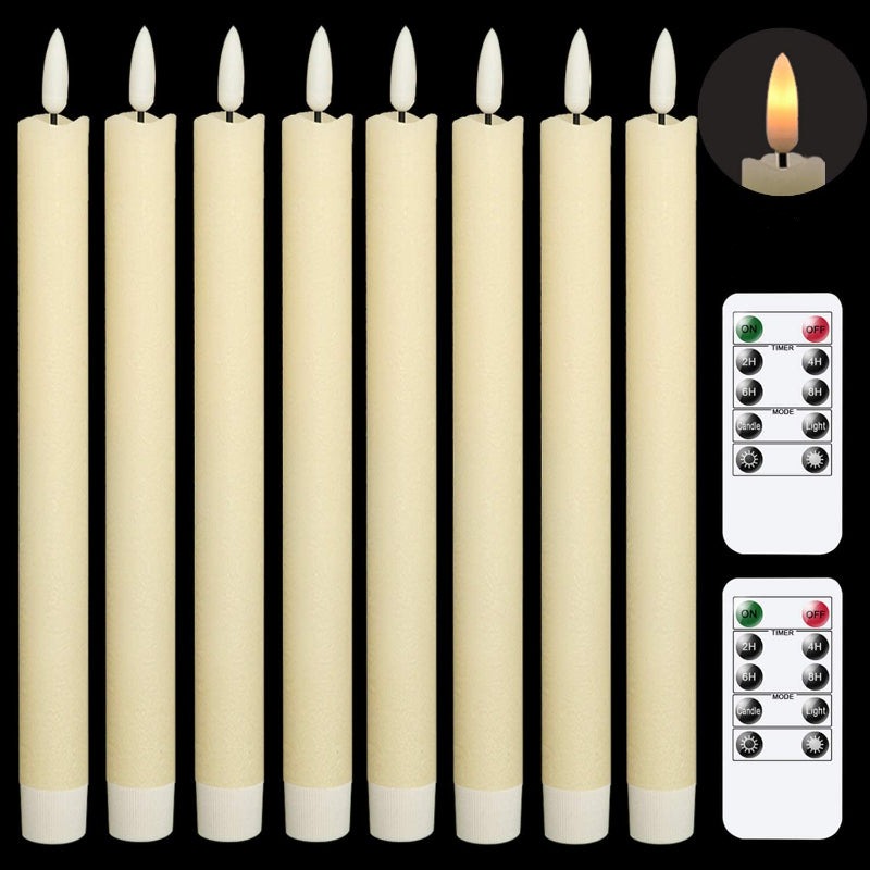 Skanto | Flammefrie flimrende taperlys med 2 fjernkontroller og timer, ekte voks 3D vekkerlys vinduslys batteridrevet, julehjem bryllupsdekor