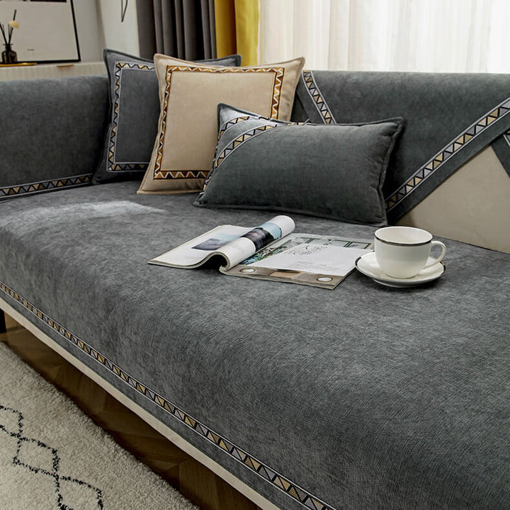 Geometrisk Dekor Solid Farge Chenille Ikke-Gli Sofa Trekk | Skanto