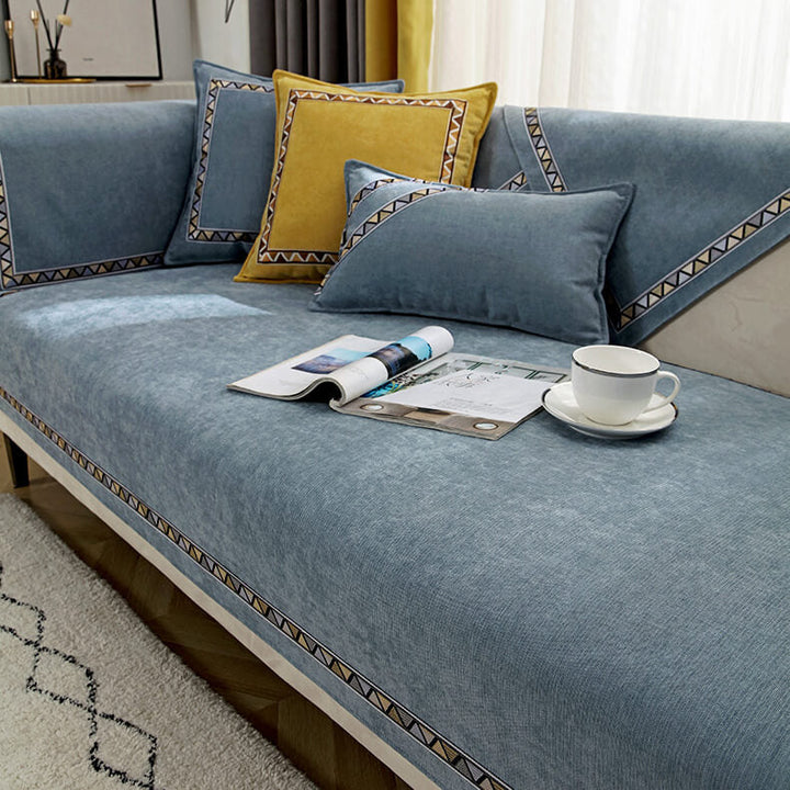 Geometrisk Dekor Solid Farge Chenille Ikke-Gli Sofa Trekk | Skanto