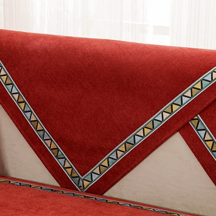Geometrisk Dekor Solid Farge Chenille Ikke-Gli Sofa Trekk | Skanto