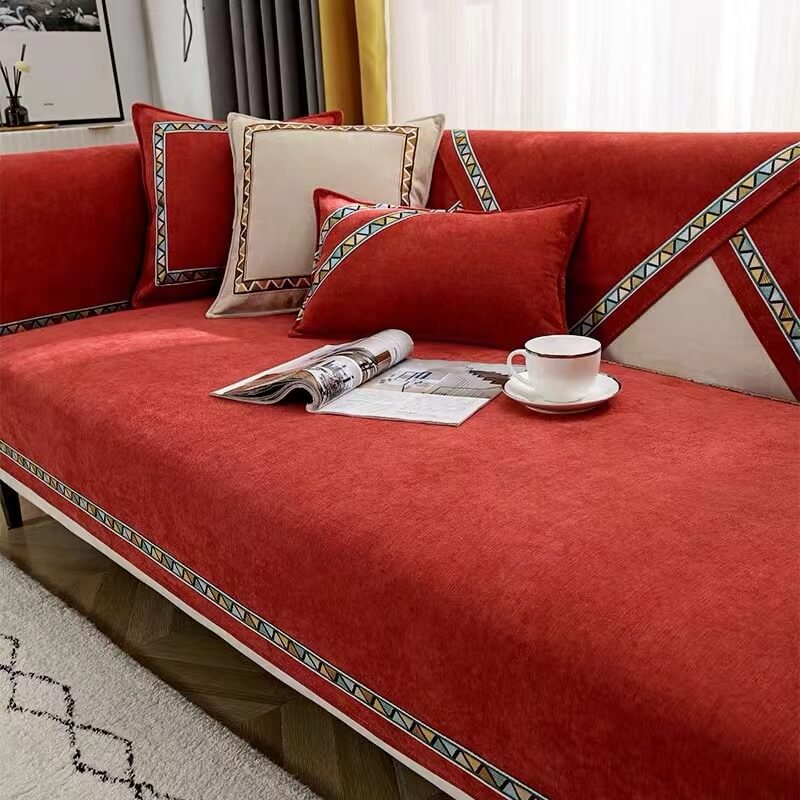 Geometrisk Dekor Solid Farge Chenille Ikke-Gli Sofa Trekk | Skanto