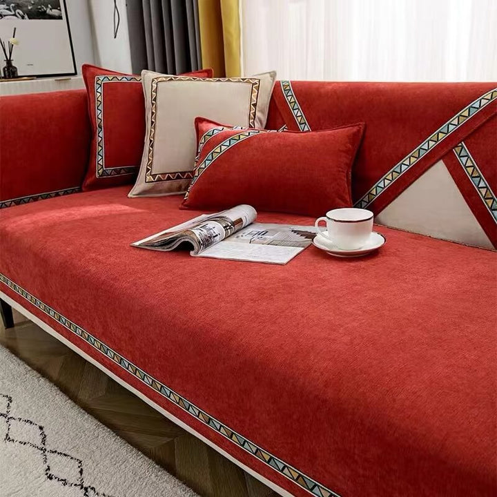Geometrisk Dekor Solid Farge Chenille Ikke-Gli Sofa Trekk | Skanto