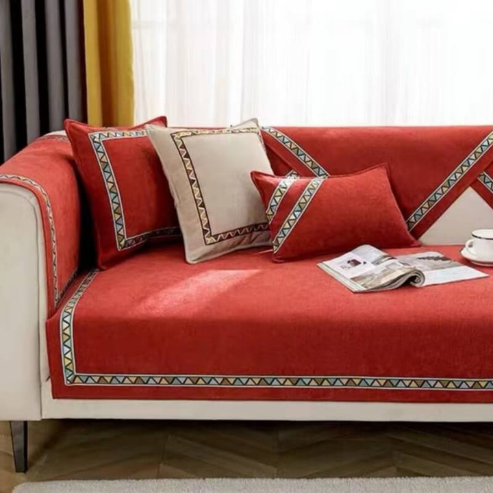 Geometrisk Dekor Solid Farge Chenille Ikke-Gli Sofa Trekk | Skanto