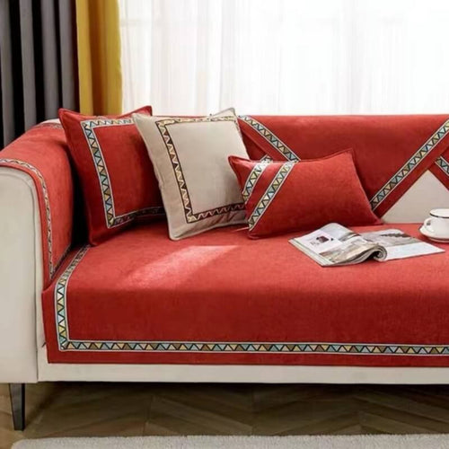 Geometrisk Dekor Solid Farge Chenille Ikke-Gli Sofa Trekk | Skanto