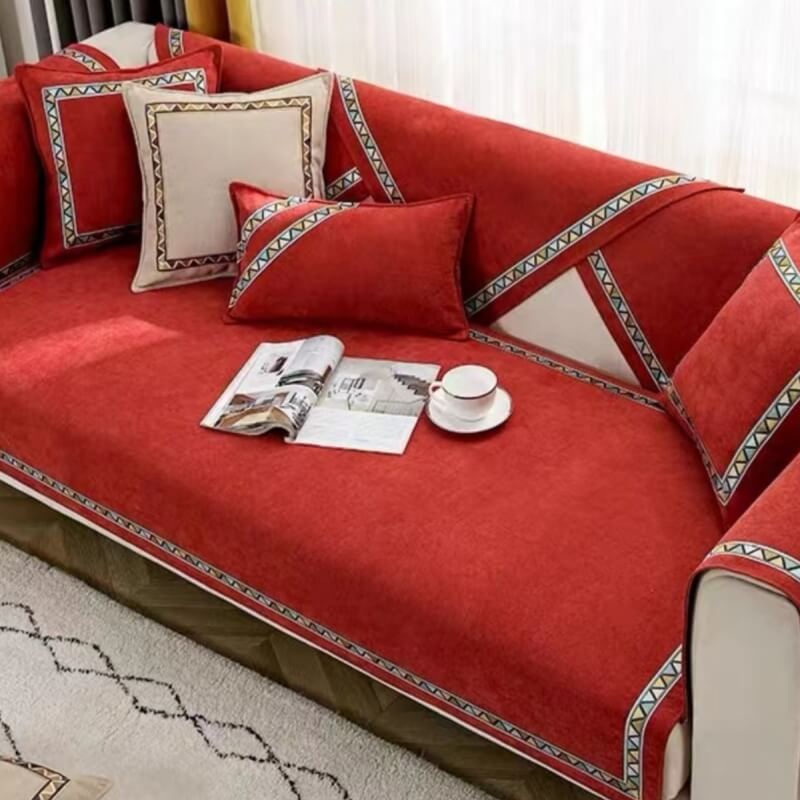 Geometrisk Dekor Solid Farge Chenille Ikke-Gli Sofa Trekk | Skanto