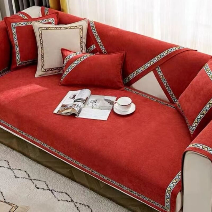 Geometrisk Dekor Solid Farge Chenille Ikke-Gli Sofa Trekk | Skanto