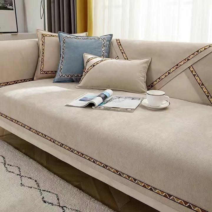 Geometrisk Dekor Solid Farge Chenille Ikke-Gli Sofa Trekk | Skanto